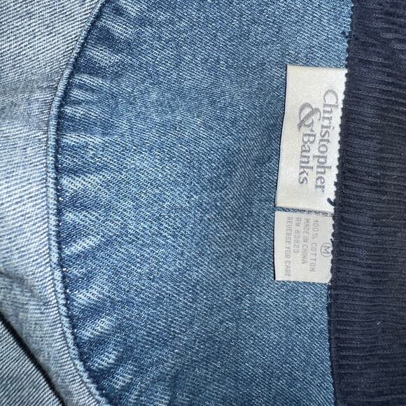 Christopher & Banks Denim and Corduroy  rustic holiday embroidered coat sz Med - Picture 7 of 9